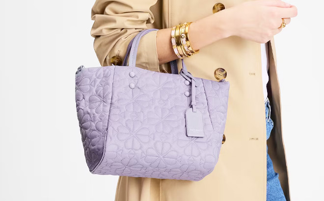 A Person Holding Kate Spade Tilly Quilted Small Tote Bag A Person Holding Kate Spade Tilly Quilted Small Tote Bag
