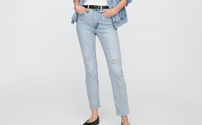A Person wearing GAP Factory High Rise Destructed Vintage Slim Jeans A Person wearing GAP Factory High Rise Destructed Vintage Slim Jeans
