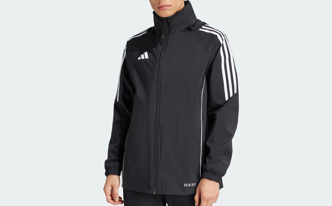A Woman Wearing Adidas Tiro 24 Rain Jacket