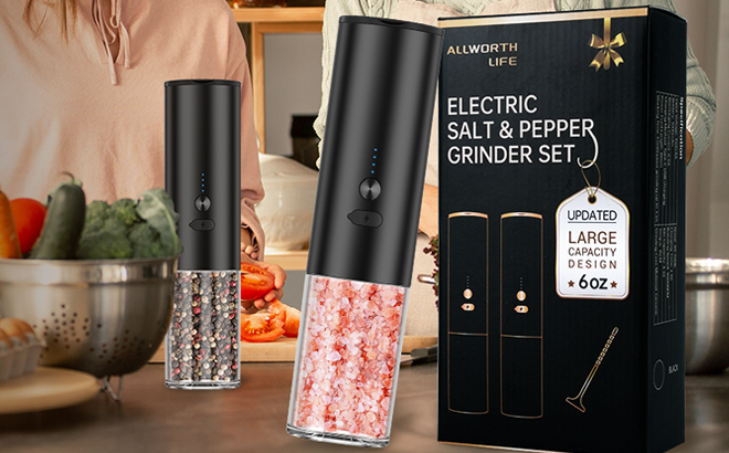 ALLWORTH LIFE Electric Salt Pepper Grinder Set on a Table
