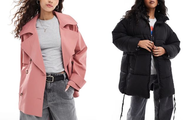 ASOS DESIGN Oversizes Short Trench Coat and DTT Longline Puffer Jacket ASOS DESIGN Oversizes Short Trench Coat and DTT Longline Puffer Jacket