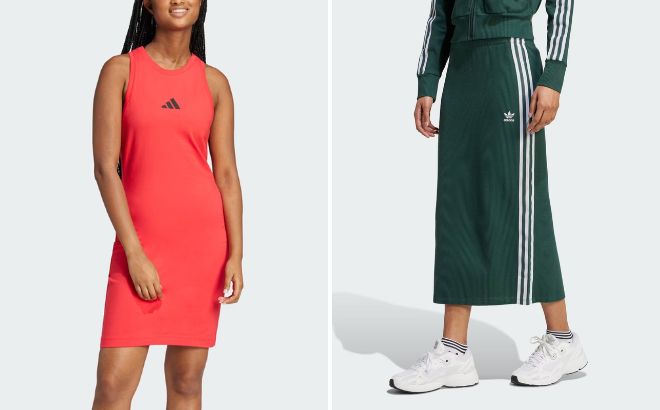 Adidas Womens Future Icons Small Logo Dress and Adicolor Knit Skirt