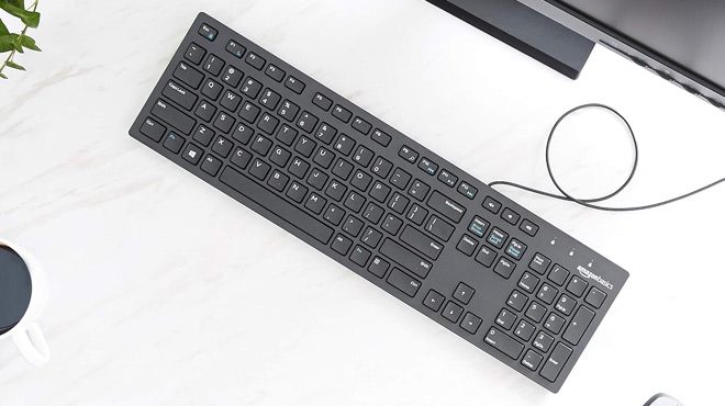 Amazon Basics Matte Black Wired Keyboard