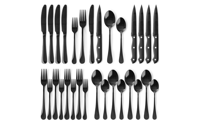 Astercook 25 Piece Black Silverware Set