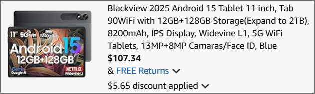 Blackview 2025 Android 15 Tablet at Checkout