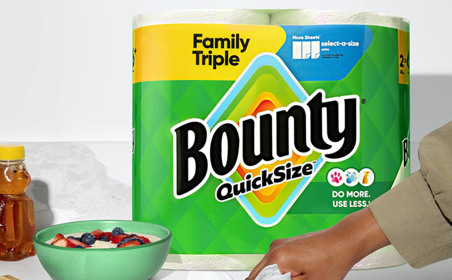 Bounty Quick Size Paper Towels Pack on a Table