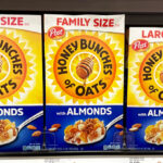 Boxes of Honey Bunches of Oats Cereal with Almonds on a Store Shelf