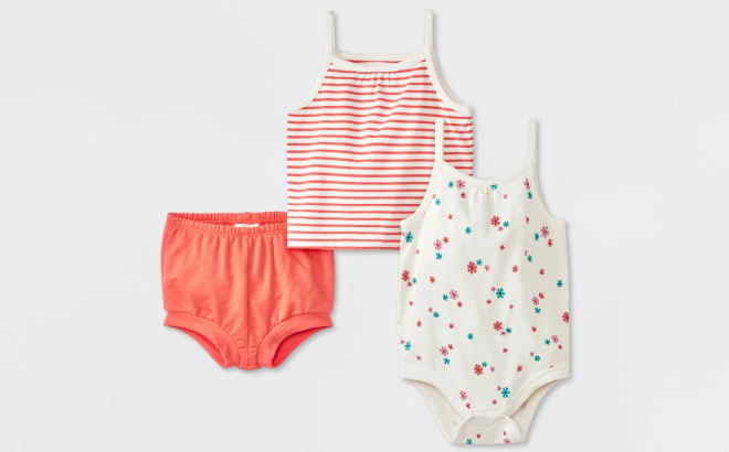 Cat Jack Baby Girls Stripped Floral Printed Top Bottom Set Cat Jack Baby Girls Stripped Floral Printed Top Bottom Set