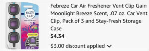 Checkout page of Febreze Car Air Freshener 3 Count