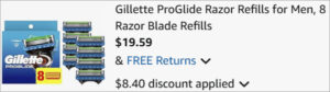 Checkout page of Gillette ProGlide Razor Refills 8 Pack
