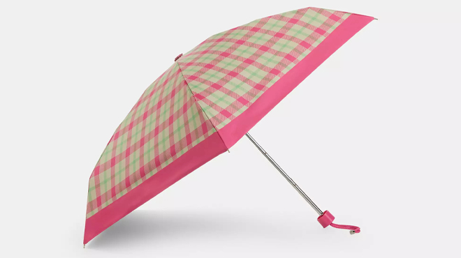 Coach Outlet UV Protection Mini Umbrella With Plaid Print