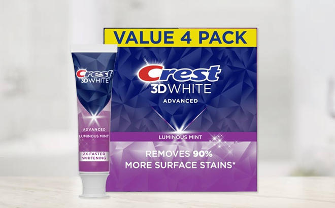 Crest 3D White Advanced Luminous Mint Teeth Whitening Toothpaste 4 Pack