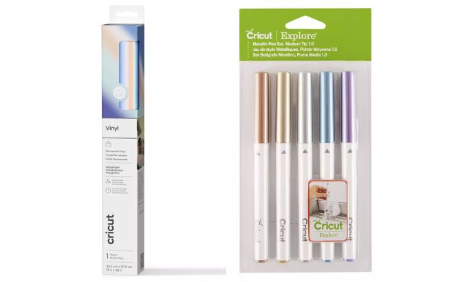 Cricut 4 Smart Vinyl Removable Holographic and Cricut 5 Piece Metallic Medium Point Pen Set Cricut 4 Smart Vinyl Removable Holographic and Cricut 5 Piece Metallic Medium Point Pen Set