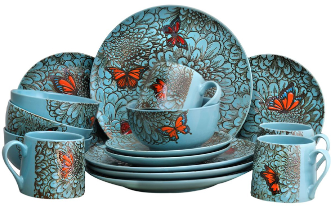 Elama Butterfly Garden 16 piece Dinnerware Set