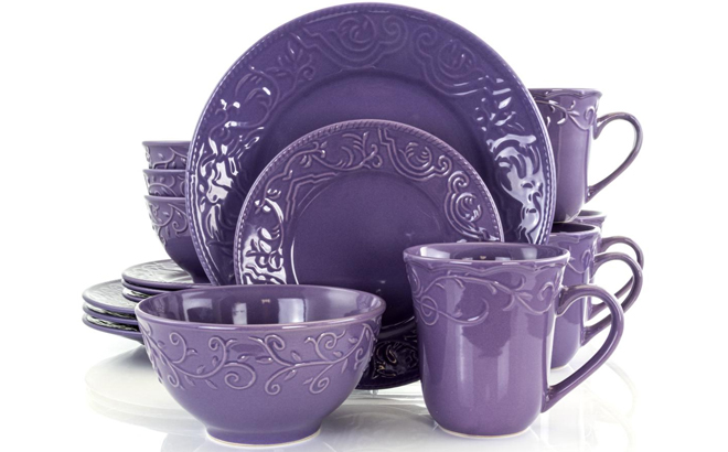 Elama Lilac Fields 16 piece Dinnerware Set