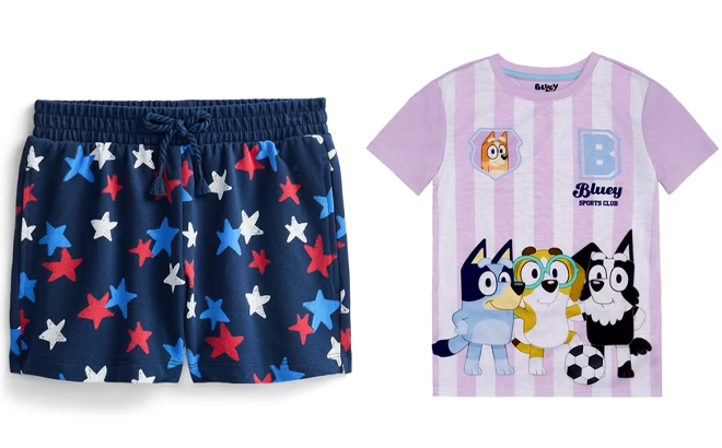 Fourth of July Girls Patriotic Americana Shorts from Way to Celebrate and Bluey Girls Short Sleeve Nightgown