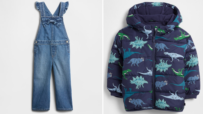 Gap Factory Toddler Denim Bow Overalls and Gap Factory babyGap ColdControl Puffer Jacket Gap Factory Toddler Denim Bow Overalls and Gap Factory babyGap ColdControl Puffer Jacket