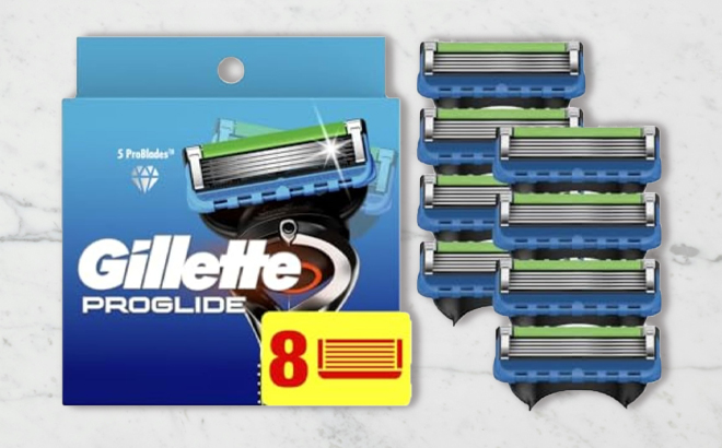 Gillette ProGlide Razor Refills 8 Pack on a Table