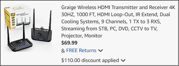 Graige Wireless HDMI Transmitter and Receiver Checkout Graige Wireless HDMI Transmitter and Receiver Checkout