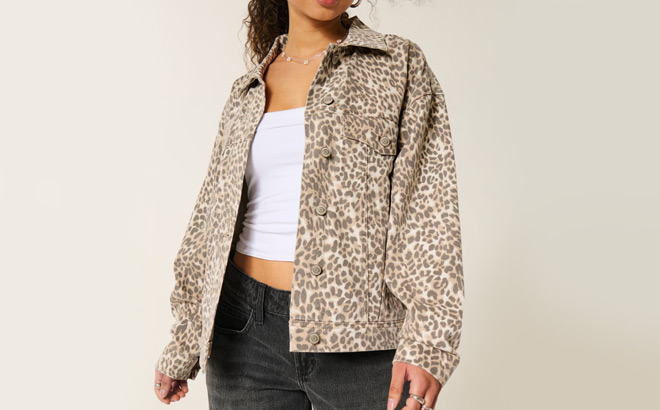 Hollister Leopard Print Denim Jacket