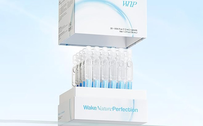 Hyaluronic Acid Serum 30 Capsules on the Glass Table