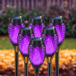 IkeeRuic Purple Halloween Solar Lights with Flickering Flame