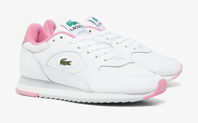 Lacoste Womens Linetrack Leather Sneakers in White Pink Color