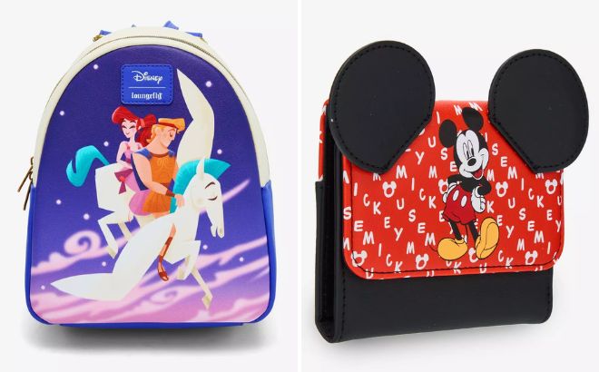Loungefly Disney Hercules Meg Hercules Mini Backpack and Disney Mickey Mouse Ears Mini Wallet Loungefly Disney Hercules Meg Hercules Mini Backpack and Disney Mickey Mouse Ears Mini Wallet