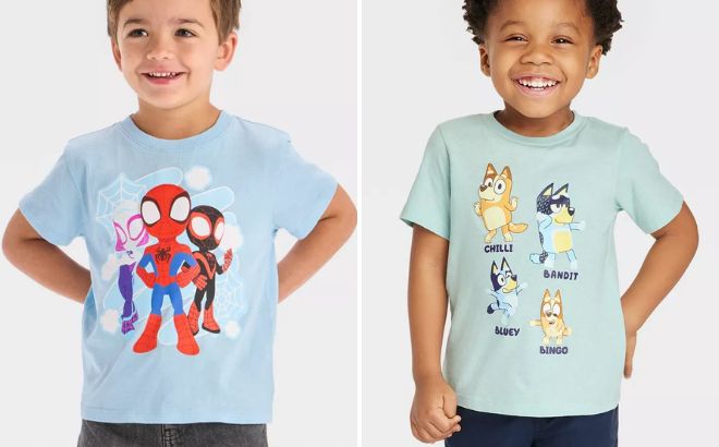 Marvel Toddler Boys Spidey and Friends T Shirt and Bluey Printed Short Sleeve T Shirt Marvel Toddler Boys Spidey and Friends T Shirt and Bluey Printed Short Sleeve T Shirt