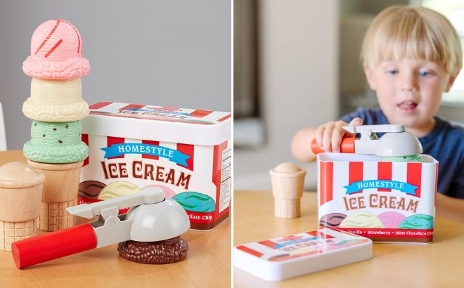 Melissa Doug Scoop and Stack Ice Cream Cone Wooden Magnetic Pretend Play Food Set