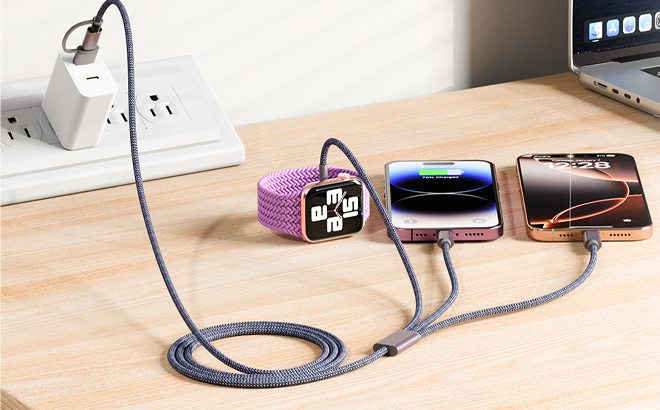Multi Charging Cable USB C on a Table Charging Electronic Devices
