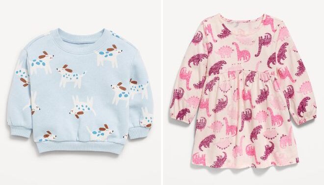 Old Navy Baby Printed Crew Neck Sweatshirt and Toddler Girls Printed Long Sleeve Dress Old Navy Baby Printed Crew Neck Sweatshirt and Toddler Girls Printed Long Sleeve Dress