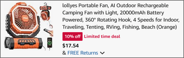 Portable Camping Fan at Checkout Portable Camping Fan at Checkout