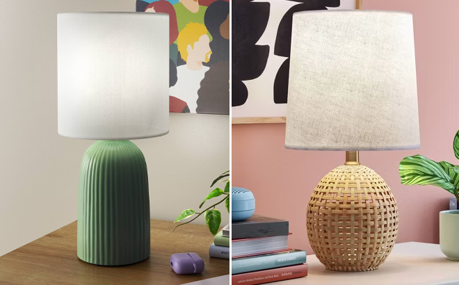 Room Essentials Fluted Ceramic Table Lamp and Round Wicker Table Lamp