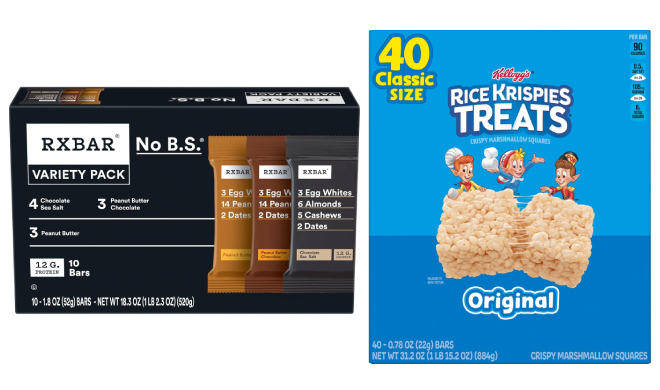 Rxbar Protein Bars Variety Pack and Rice Krispies Treats Crispy Marshmallow Squares Rxbar Protein Bars Variety Pack and Rice Krispies Treats Crispy Marshmallow Squares