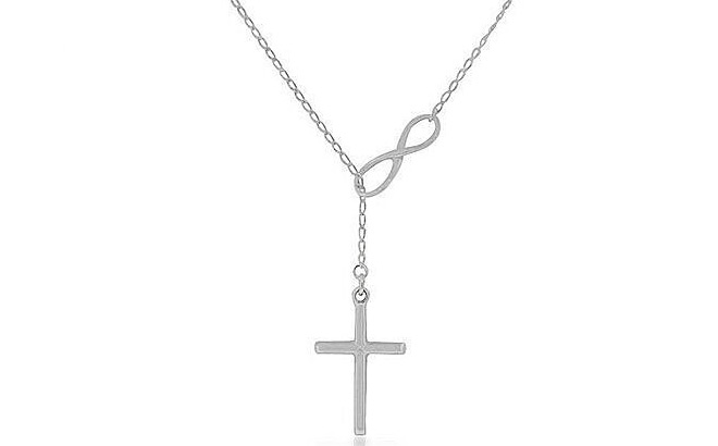 Sterling Silver Plated Infinity Cross Lariat Necklace Sterling Silver Plated Infinity Cross Lariat Necklace