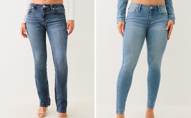 True Religion Womens Billie Straight Jeans and Jennie Curvy Skinny Jeans