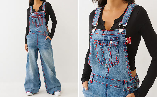 True Religion Womens Denim Baggy Big T Overall