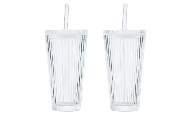 Two Glass Cups with Straws Two Glass Cups with Straws