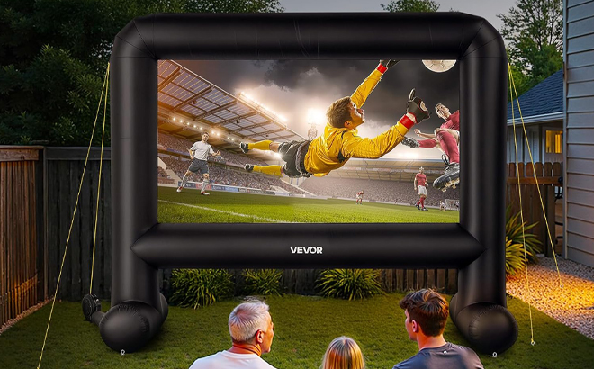 Vevor 16 Foot Inflatable Projector Screen in a Backyard