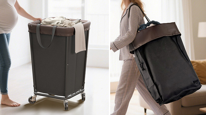 Women Using WAWOCS 2 Section 160L Laundry Basket with Wheels
