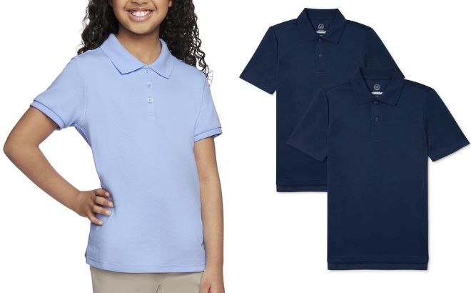 Wonder Nation Girls and Boys School Uniform Short Sleeve Polo Shirts Wonder Nation Girls and Boys School Uniform Short Sleeve Polo Shirts