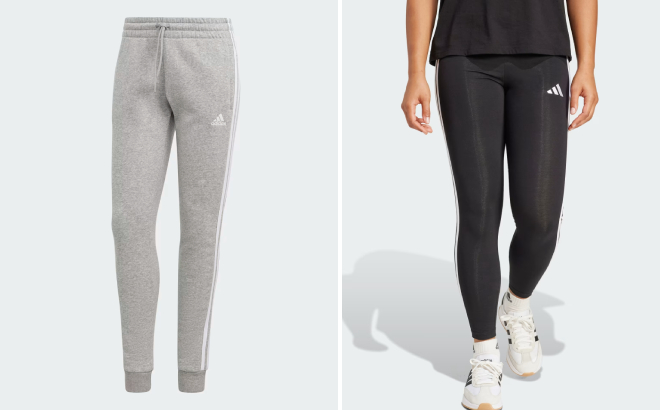 didas Essentials 3 Stripes Womens Fleece Pants and Cotton Leggings didas Essentials 3 Stripes Womens Fleece Pants and Cotton Leggings