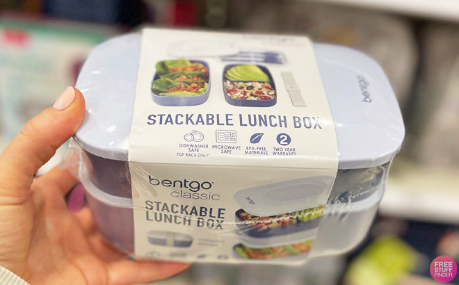 A Person Holding a Bentgo Classic All in One Stackable Lunch Box Container Set A Person Holding a Bentgo Classic All in One Stackable Lunch Box Container Set