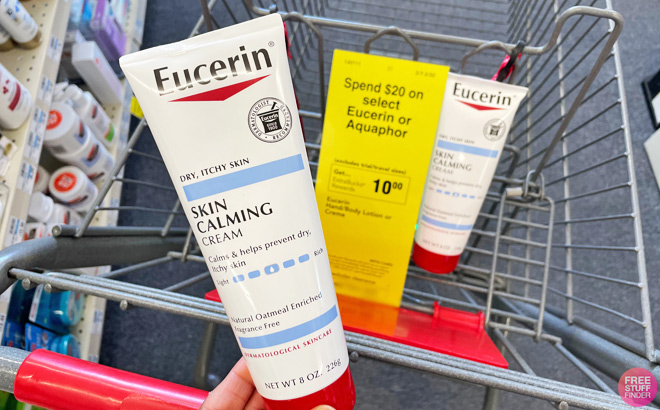 A Person Holding a Eucerin Skin Calming Cream