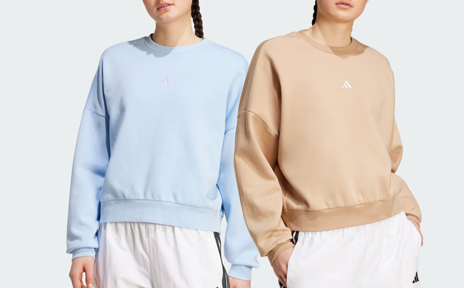 A Woman Wearing Adidas Essentials Small Logo Feelcozy Sweatshirts