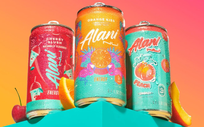 Alani Nu Low Calorie Energy Drink Variety Pack in Orange Kiss Juicy Peach and Cherry Slush Flavors