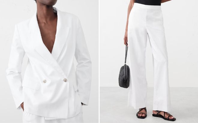 Banana Republic Factory Linen Blend Boyfriend Blazer and Hayden Wide Leg Linen Blend Pull On Pants