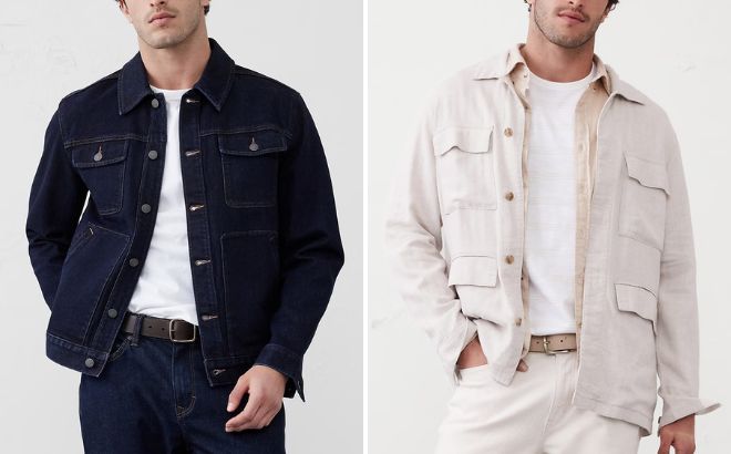 Banana Republic Factory Mens Denim Jean Trucker Jacket and Linen Blend Field Jacket Banana Republic Factory Mens Denim Jean Trucker Jacket and Linen Blend Field Jacket