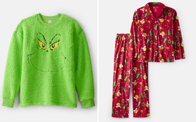 Carters Adult Christmas Dr Seuss The Grinch Pullover Sweatshirt and Adult Dr Seuss The Grinch Print Fleece Long Sleeve Loose Fit 2 Piece Pajamas Carters Adult Christmas Dr Seuss The Grinch Pullover Sweatshirt and Adult Dr Seuss The Grinch Print Fleece Long Sleeve Loose Fit 2 Piece Pajamas